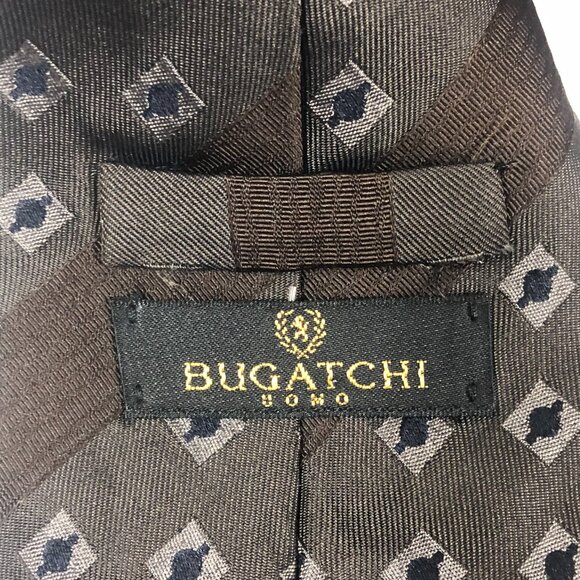 Vintage Bugatchi Uomo 100% Silk Made In Italy Charcoal Gray Geometric Neck Tie - Picture 4 of 6